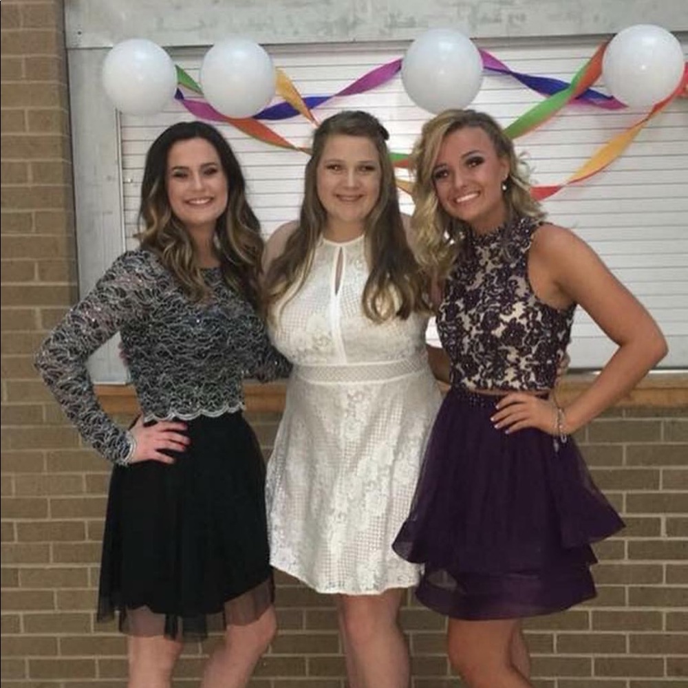 purple two piece hoco dress
